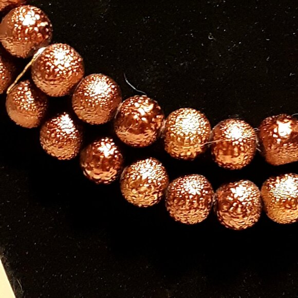 Metallic Coppertone Bead Necklace 17" Double Strand Textured Antiqued - Picture 3 of 4